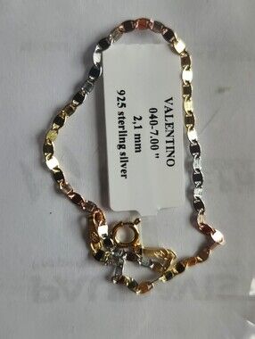 Valentino Tri-Color Link Bracelet - Gold, Rose, Silver - 7"